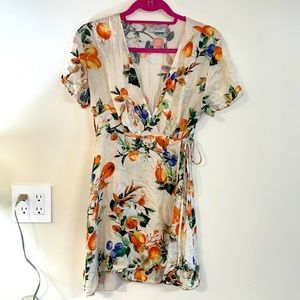 Dress Forum Los Angeles Mid Length Fruit Design Wrap Dress Size Large